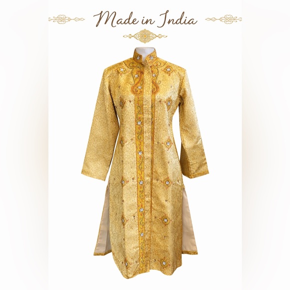 Ethnic Indian Wear Jackets & Blazers - Ethnic Indian Wear Gold Brocade Embroidered Tunic Jacket Dress